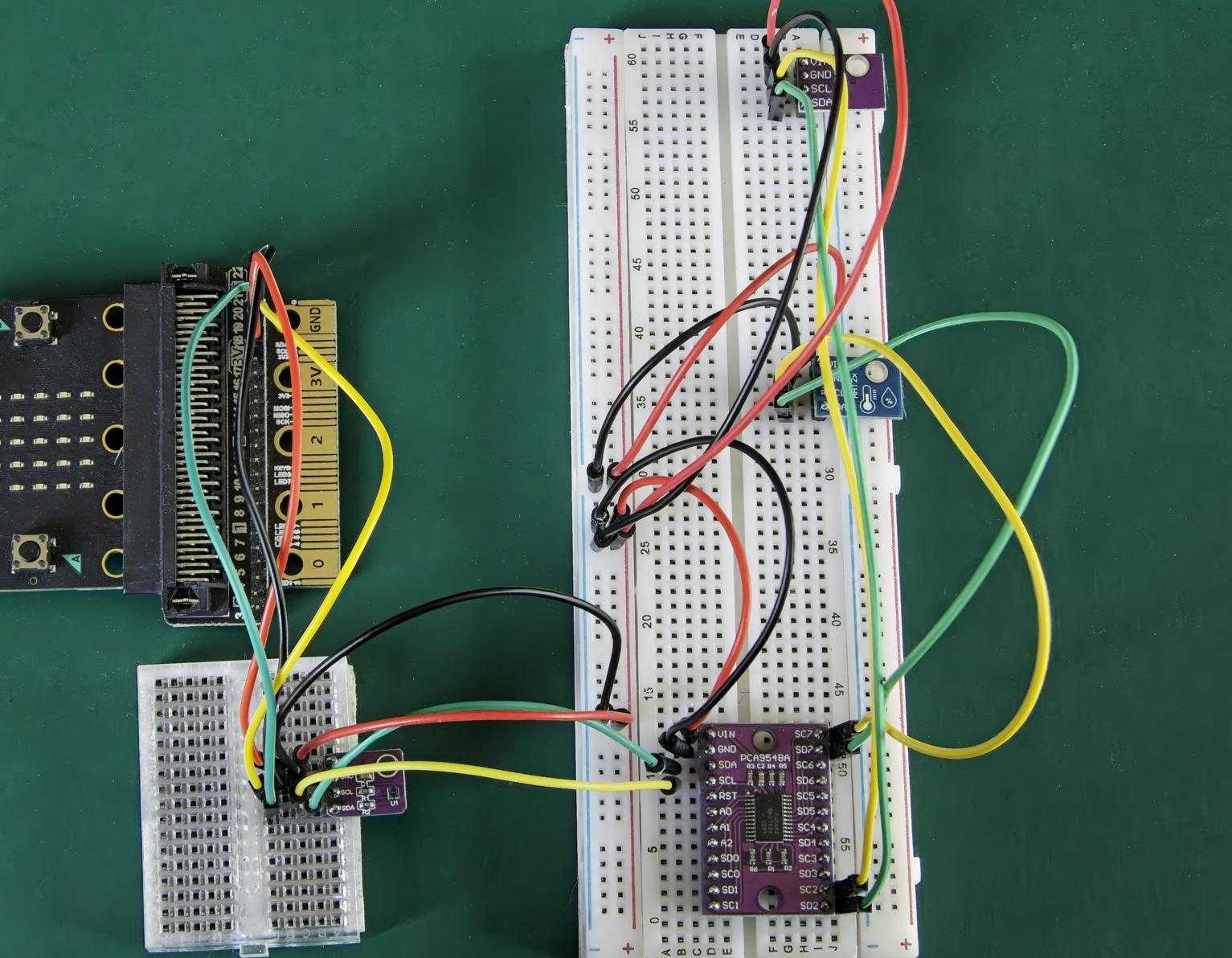 SHT40 sensor and TCA9548A I2C multiplexer with AHT30 and AHT20 sensors attached