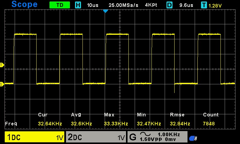 Output from the 32K pin as seen on an oscilloscope