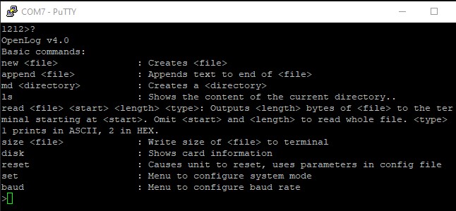 List of OpenLog commands