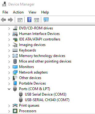 finding the COM port in Device Manager for the serial to USB adapter