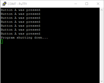 program output in the PuTTY serial monitor window