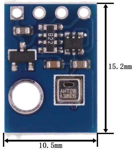 Front side of the AHT20 breakout board with dimensions